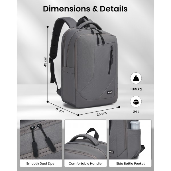 BPK2519 - Kono Laptop Backpack with 15.6" Laptop Compartment, Stylish Commuter Bag with Reflective Straps - Grey