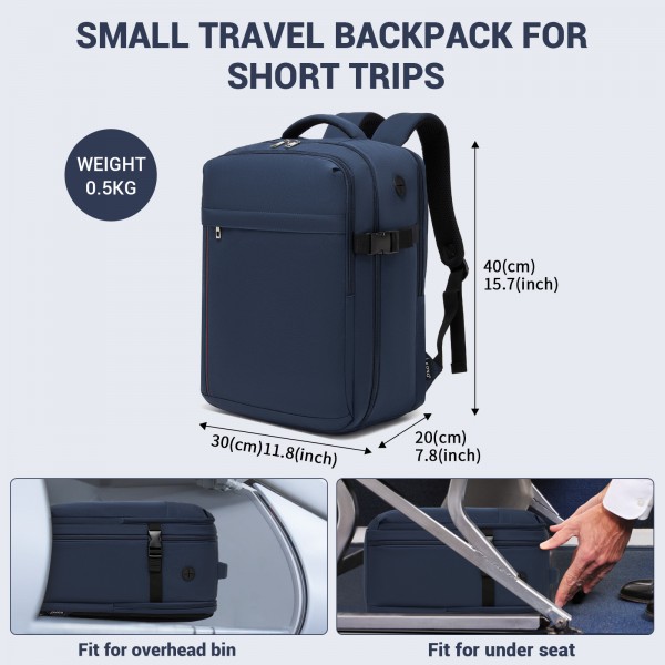 BPK2524 - Kono Spacious and Organised Personal-Item Backpack (40×30×20) with 15.6" Laptop Sleeve, Clamshell Main - Navy