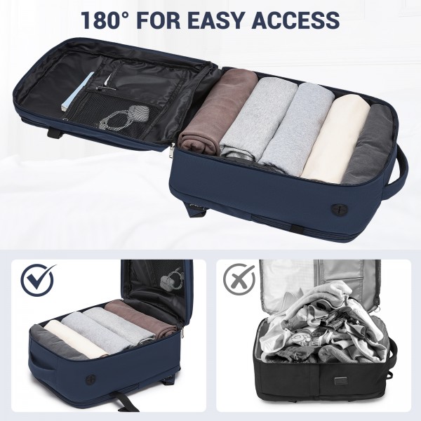 BPK2524 - Kono Spacious and Organised Personal-Item Backpack (40×30×20) with 15.6" Laptop Sleeve, Clamshell Main - Navy