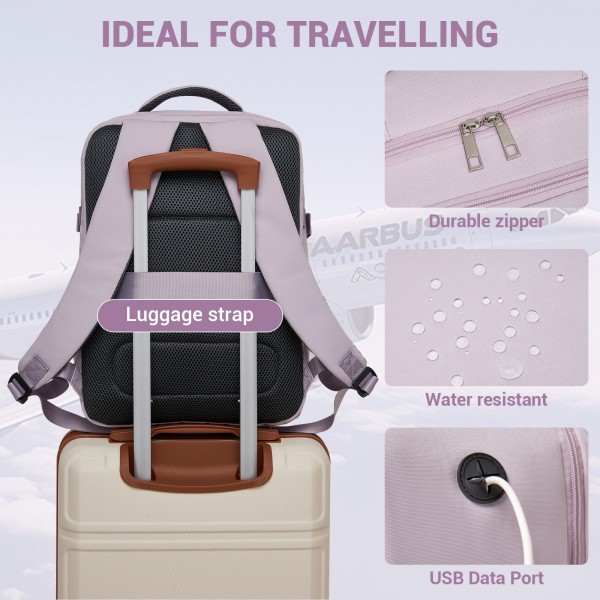 BPK2524 - Kono Geräumiger, organisierter Personal-Item-Rucksack (40×30×20) mit 15,6"-Laptopfach und Clamshell-Hauptfach - Lila