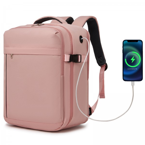 BPK2524 - Kono Spacious and Organised Personal-Item Backpack (40×30×20) with 15.6" Laptop Sleeve, Clamshell Main - Pink