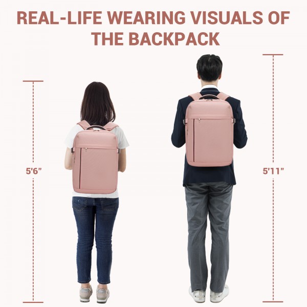 BPK2524 - Kono Spacious and Organised Personal-Item Backpack (40×30×20) with 15.6" Laptop Sleeve, Clamshell Main - Pink