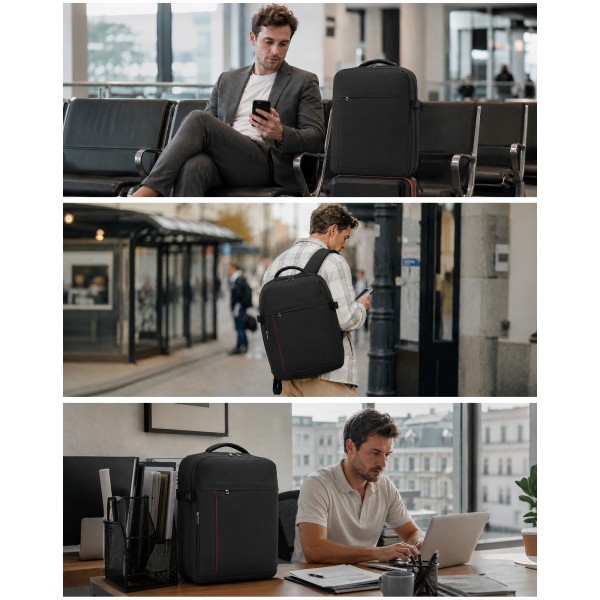 BPK2524L- Kono Verbesserter großer Kabinenrucksack, 32 L, Rucksack für 17,3-Zoll-Laptops mit atmungsaktiven druckentlastenden Gurten und Koffer-Trolleygurt für Geschäftsreisen – Schwarz