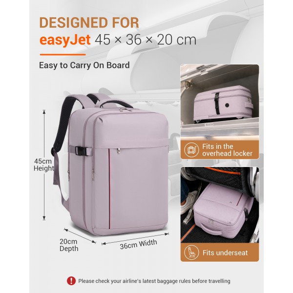 BPK2524L- Kono Verbesserter großer Kabinenrucksack, 32 L, Rucksack für 17,3-Zoll-Laptops mit atmungsaktiven druckentlastenden Gurten und Koffer-Trolleygurt für Geschäftsreisen – Lila