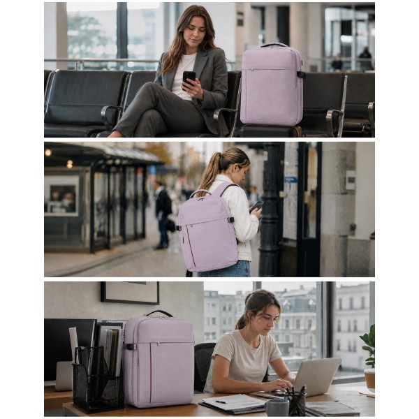 BPK2524L- Kono Verbesserter großer Kabinenrucksack, 32 L, Rucksack für 17,3-Zoll-Laptops mit atmungsaktiven druckentlastenden Gurten und Koffer-Trolleygurt für Geschäftsreisen – Lila