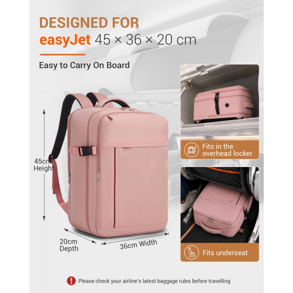 BPK2524L- Kono Verbesserter großer Kabinenrucksack, 32 L, Rucksack für 17,3-Zoll-Laptops mit atmungsaktiven druckentlastenden Gurten und Koffer-Trolleygurt für Geschäftsreisen – Rosa