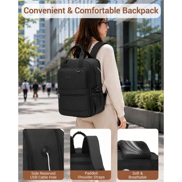 BPK2527 - Kono Functional Water-Resistant Laptop Backpack, Trendy Design with Padded Sleeve and Multiple Practical Compartments - Black