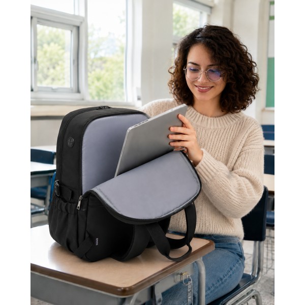 BPK2527 - Kono Functional Water-Resistant Laptop Backpack, Trendy Design with Padded Sleeve and Multiple Practical Compartments - Black
