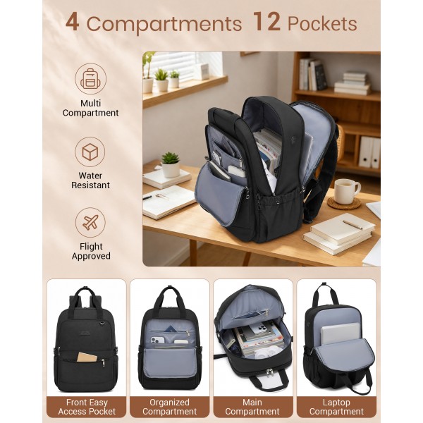 BPK2527 - Kono Functional Water-Resistant Laptop Backpack, Trendy Design with Padded Sleeve and Multiple Practical Compartments - Black