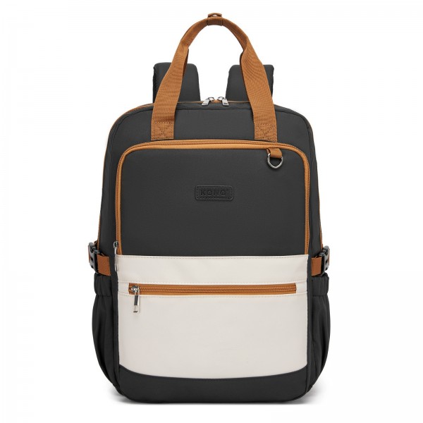BPK2527 - Kono Functional Water-Resistant Laptop Backpack, Trendy Design with Padded Sleeve and Multiple Practical Compartments - Black and Beige