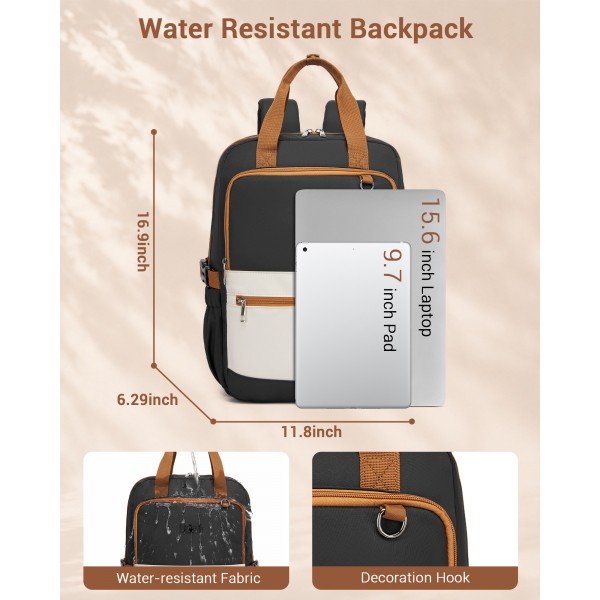 BPK2527 - Kono Funktioneller wasserabweisender Laptop-Rucksack, trendiges Design mit gepolstertem Fach und mehreren praktischen Fächern - Schwarz und Beige