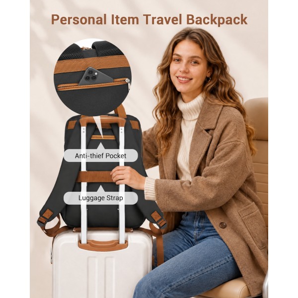 BPK2527 - Kono Funktioneller wasserabweisender Laptop-Rucksack, trendiges Design mit gepolstertem Fach und mehreren praktischen Fächern - Schwarz und Beige