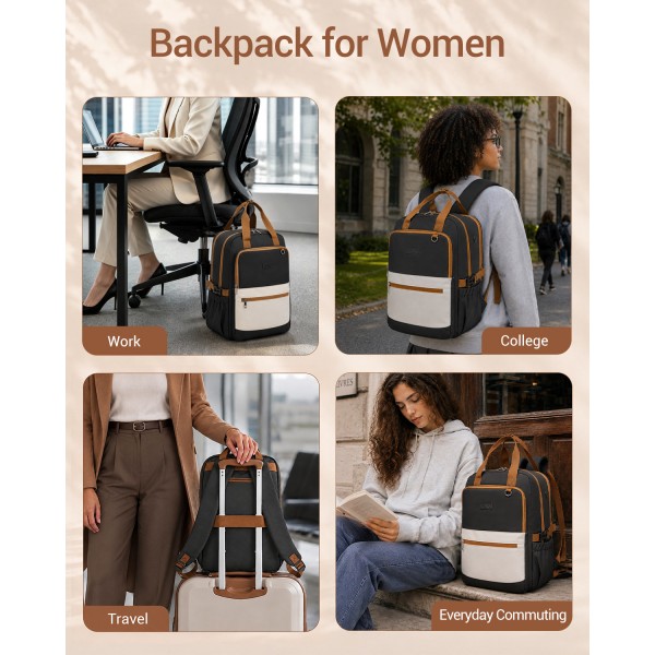BPK2527 - Kono Funktioneller wasserabweisender Laptop-Rucksack, trendiges Design mit gepolstertem Fach und mehreren praktischen Fächern - Schwarz und Beige