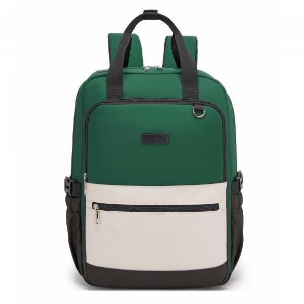 BPK2527 - Kono Functional Water-Resistant Laptop Backpack, Trendy Design with Padded Sleeve and Multiple Practical Compartments - Green and Beige