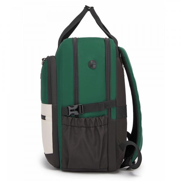 BPK2527 - Kono Functional Water-Resistant Laptop Backpack, Trendy Design with Padded Sleeve and Multiple Practical Compartments - Green and Beige