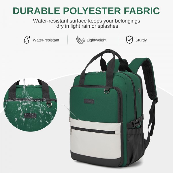 BPK2527 - Kono Functional Water-Resistant Laptop Backpack, Trendy Design with Padded Sleeve and Multiple Practical Compartments - Green and Beige