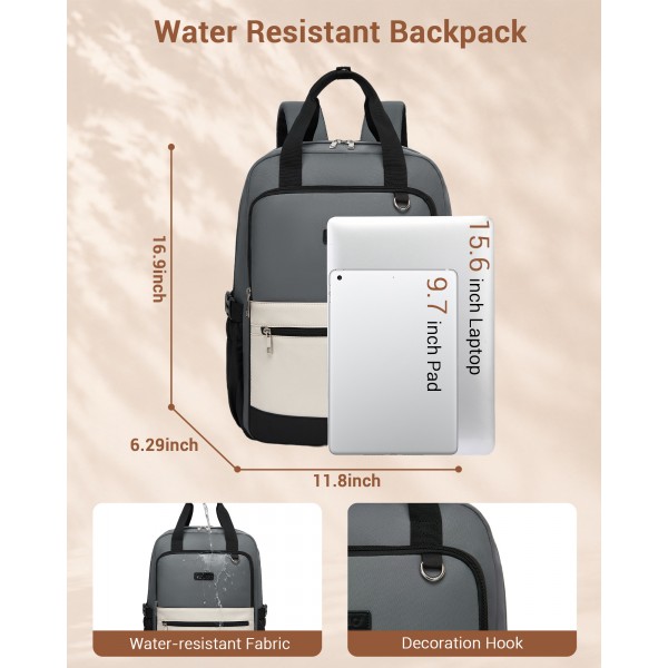 BPK2527 - Kono Funktioneller wasserabweisender Laptop-Rucksack, trendiges Design mit gepolstertem Fach und mehreren praktischen Fächern - Grau und Beige