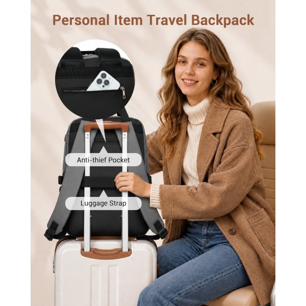 BPK2527 - Kono Funktioneller wasserabweisender Laptop-Rucksack, trendiges Design mit gepolstertem Fach und mehreren praktischen Fächern - Grau und Beige