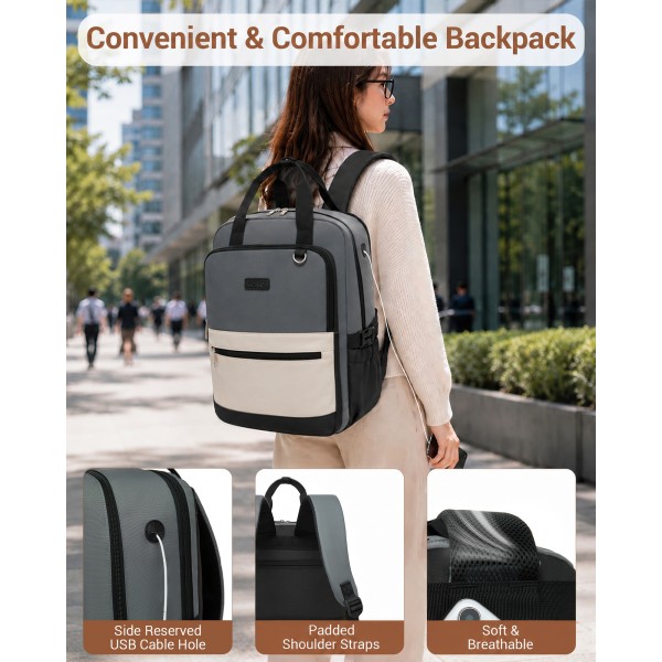 BPK2527 - Kono Funktioneller wasserabweisender Laptop-Rucksack, trendiges Design mit gepolstertem Fach und mehreren praktischen Fächern - Grau und Beige