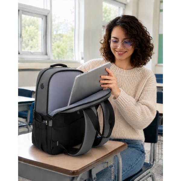 BPK2527 - Kono Funktioneller wasserabweisender Laptop-Rucksack, trendiges Design mit gepolstertem Fach und mehreren praktischen Fächern - Grau und Beige