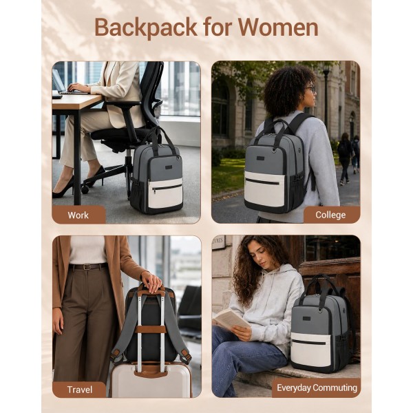 BPK2527 - Kono Funktioneller wasserabweisender Laptop-Rucksack, trendiges Design mit gepolstertem Fach und mehreren praktischen Fächern - Grau und Beige