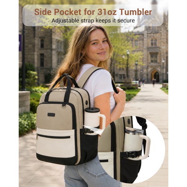 BPK2527 - Kono Funktioneller wasserabweisender Laptop-Rucksack, trendiges Design mit gepolstertem Fach und mehreren praktischen Fächern - Khaki und Beige