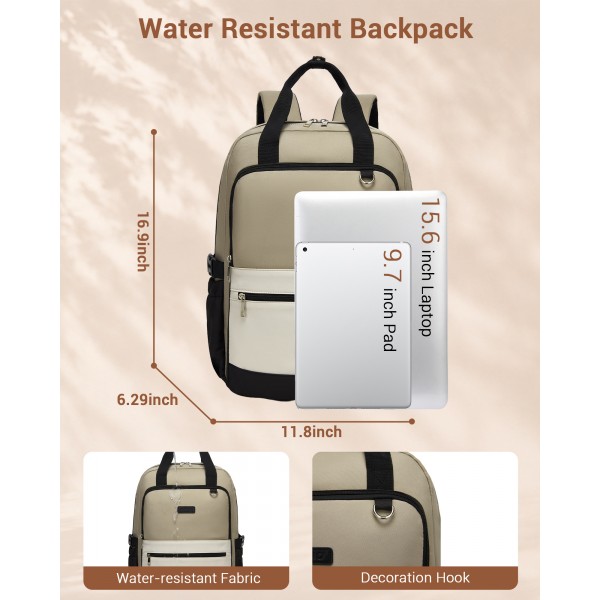 BPK2527 - Kono Funktioneller wasserabweisender Laptop-Rucksack, trendiges Design mit gepolstertem Fach und mehreren praktischen Fächern - Khaki und Beige