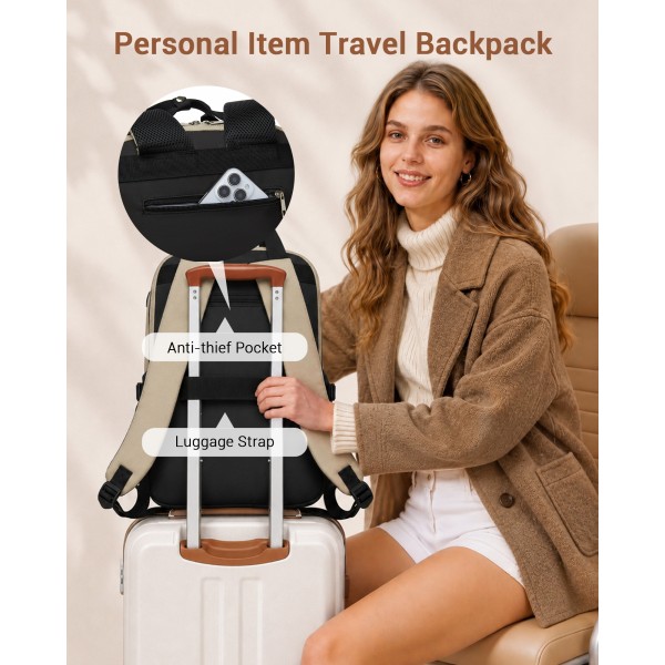 BPK2527 - Kono Funktioneller wasserabweisender Laptop-Rucksack, trendiges Design mit gepolstertem Fach und mehreren praktischen Fächern - Khaki und Beige