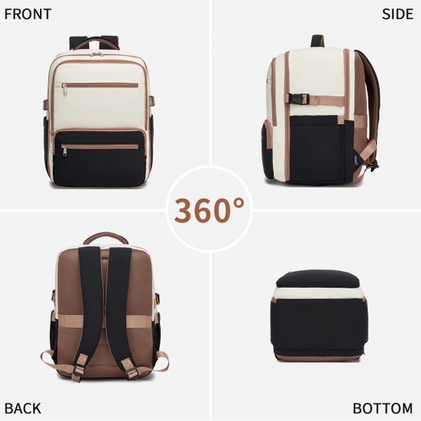BPK2529 - Kono Compact 15.6" Laptop Travel Backpack - 40x30x20cm, Fits Under Seat Storage, with Trolley Sleeve - Beige and Black BPK2529 - Kono Compact 15.6" Laptop Travel Backpack - 40x30x20cm, Fits Under Seat Storage, with Trolley Sleeve - Beige and Black