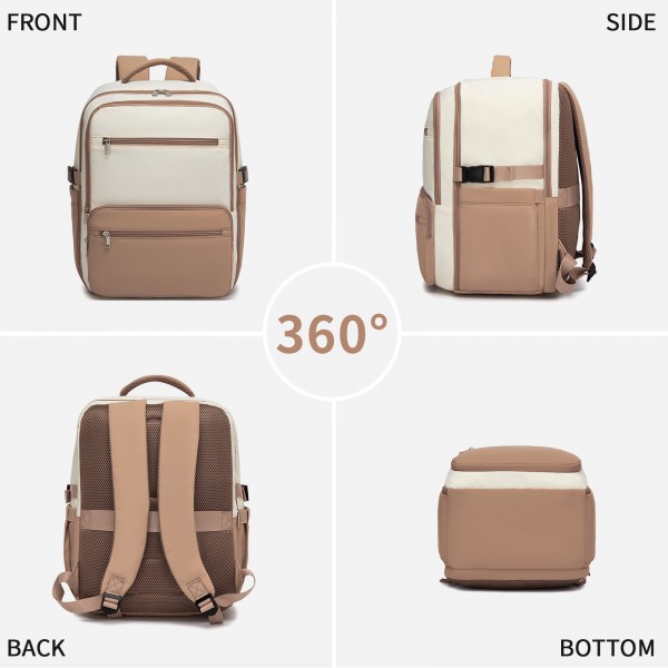 BPK2529 - Kono Compact 15.6" Laptop Travel Backpack - 40x30x20cm, Fits Under Seat Storage, with Trolley Sleeve - Beige and Khaki BPK2529 - Kono Compact 15.6" Laptop Travel Backpack - 40x30x20cm, Fits Under Seat Storage, with Trolley Sleeve - Beige and Khaki