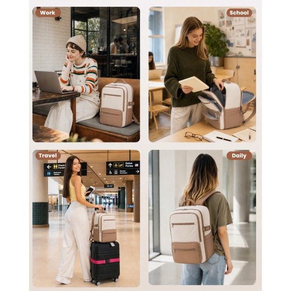 BPK2529 - Kono Compact 15.6" Laptop Travel Backpack - 40x30x20cm, Fits Under Seat Storage, with Trolley Sleeve - Beige and Khaki BPK2529 - Kono Compact 15.6" Laptop Travel Backpack - 40x30x20cm, Fits Under Seat Storage, with Trolley Sleeve - Beige and Khaki