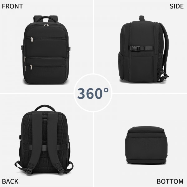 BPK2529 - Kono Compact 15.6" Laptop Travel Backpack - 40x30x20cm, Fits Under Seat Storage, with Trolley Sleeve - Black