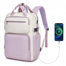 BPK2530 - Kono Spacious Water-Resistant Laptop Backpack for Travel & Commuting - 15.6" Padded Laptop Compartment, Reflective Strip - Beige and Purple