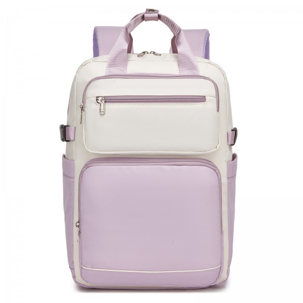 BPK2530 - Kono Spacious Water-Resistant Laptop Backpack for Travel & Commuting - 15.6" Padded Laptop Compartment, Reflective Strip - Beige and Purple