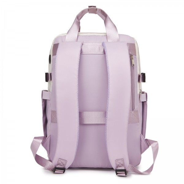 BPK2530 - Kono Spacious Water-Resistant Laptop Backpack for Travel & Commuting - 15.6" Padded Laptop Compartment, Reflective Strip - Beige and Purple