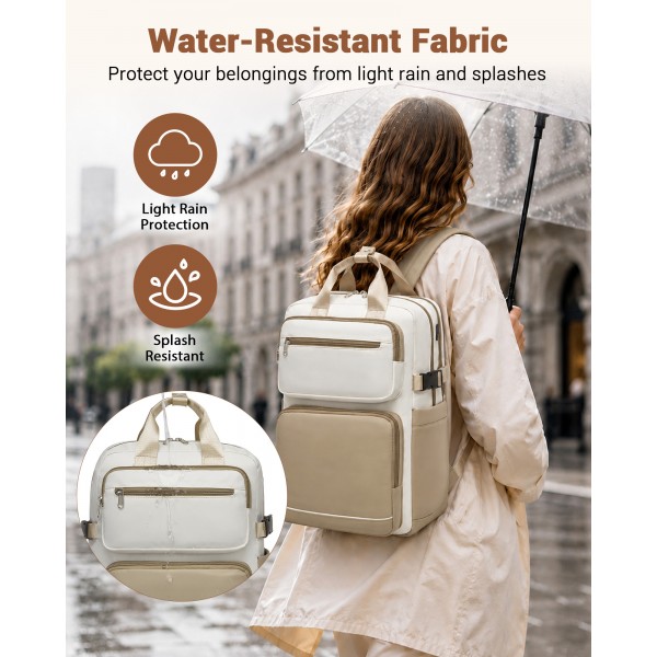 BPK2530 - Kono Geräumiger, wasserabweisender Laptop-Rucksack für Reisen und Pendeln - Gepolsterter Laptop-Fach für 15,6", Reflektorstreifen - Beige und Khaki