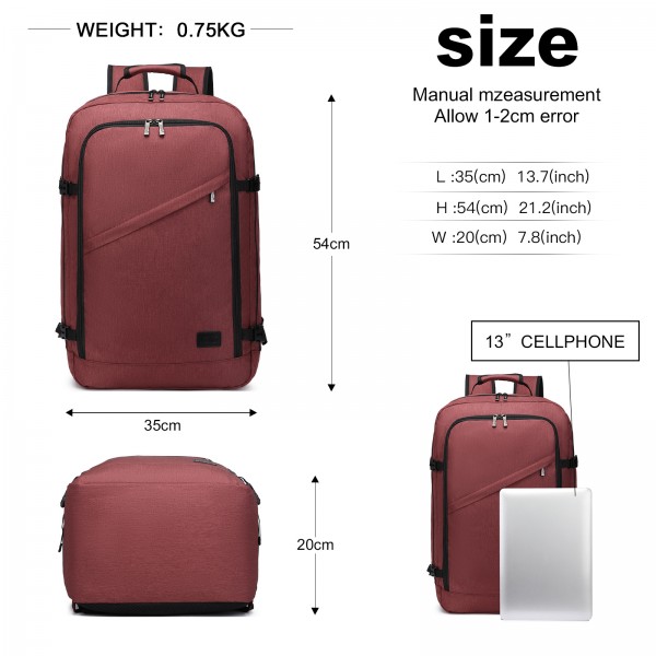 BPK2531L - Kono Multi-purpose Business Large Backpack–Fits 15.6" Laptop, Ideal for Work, Travel & Daily Commute - Burgundy