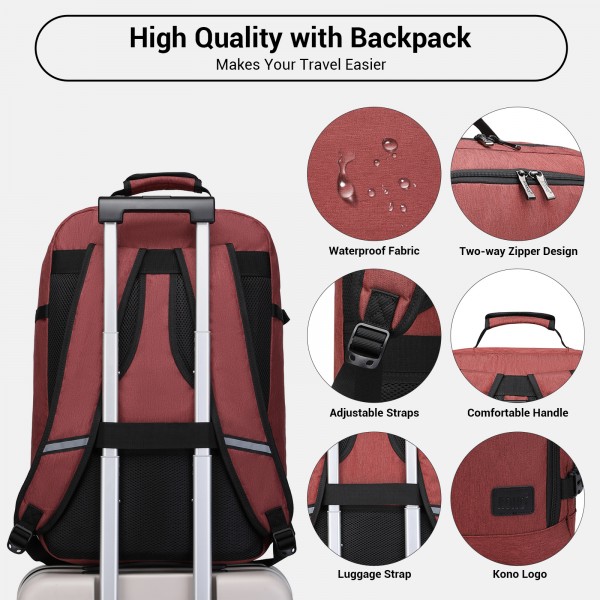 BPK2531L - Kono Multi-purpose Business Large Backpack–Fits 15.6" Laptop, Ideal for Work, Travel & Daily Commute - Burgundy