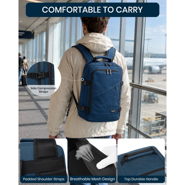 BPK2531S - Kono Multi-purpose Business Carry-On Backpack–Fits 15.6" Laptop, Ideal for Work, Travel & Daily Commute - Navy