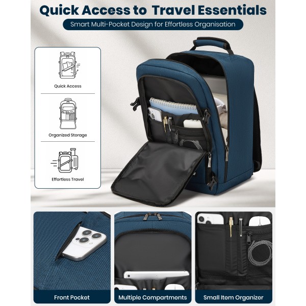 BPK2531S - Kono Multi-purpose Business Carry-On Backpack–Fits 15.6" Laptop, Ideal for Work, Travel & Daily Commute - Navy