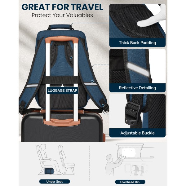 BPK2531S - Kono Multi-purpose Business Carry-On Backpack–Fits 15.6" Laptop, Ideal for Work, Travel & Daily Commute - Navy