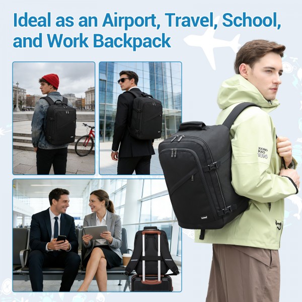 BPK2551 - Kono Flexible Cabin Backpack 30×20×40-Fits 15.6" Laptop, Clamshell Access-Great for Holidays, Work Trips & Commuting - Black