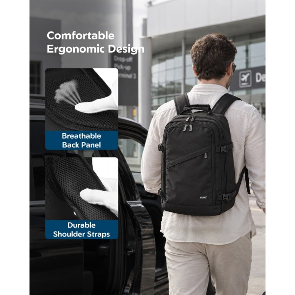 BPK2551 - Kono Flexible Cabin Backpack 30×20×40-Fits 15.6" Laptop, Clamshell Access-Great for Holidays, Work Trips & Commuting - Black
