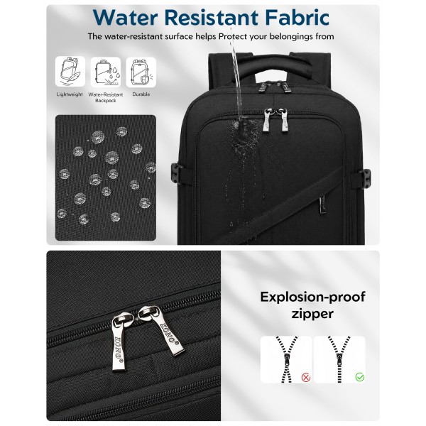 BPK2551 - Kono Flexible Cabin Backpack 30×20×40-Fits 15.6" Laptop, Clamshell Access-Great for Holidays, Work Trips & Commuting - Black