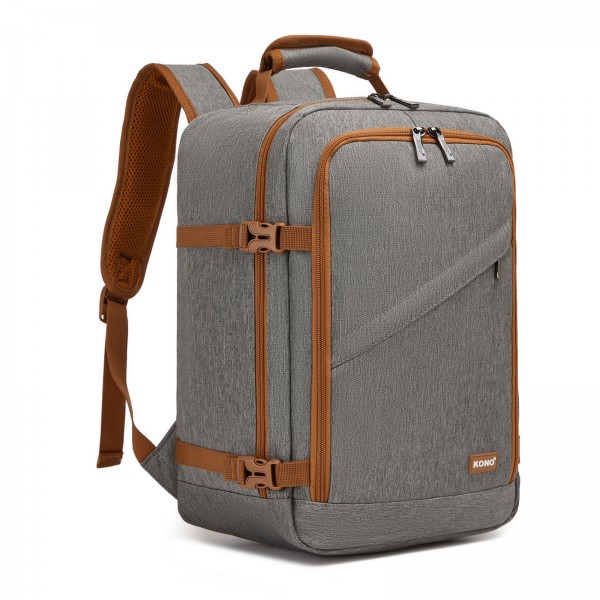 BPK2551 - Kono Flexibler Kabinen-Rucksack 30×20×40 – für 15,6"-Laptop, Koffer-Öffnung – perfekt für Urlaub, Geschäftsreisen & Pendeln – Grau/Braun