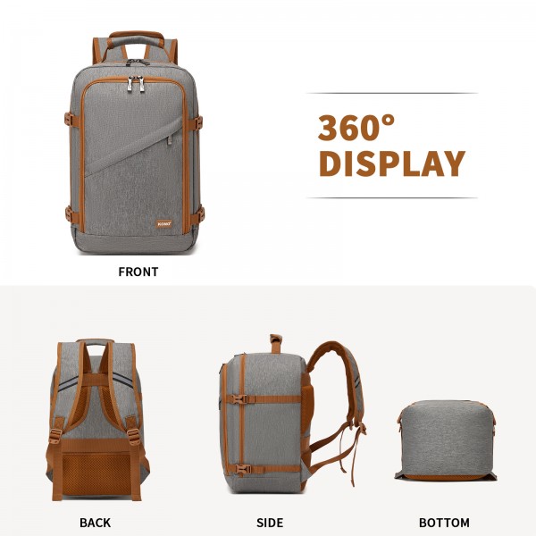 BPK2551 - Kono Flexibler Kabinen-Rucksack 30×20×40 – für 15,6"-Laptop, Koffer-Öffnung – perfekt für Urlaub, Geschäftsreisen & Pendeln – Grau/Braun