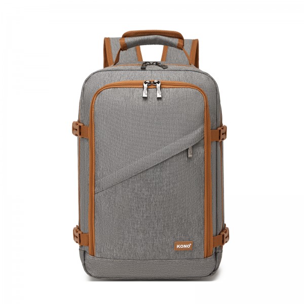 BPK2551 - Kono Flexibler Kabinen-Rucksack 30×20×40 – für 15,6"-Laptop, Koffer-Öffnung – perfekt für Urlaub, Geschäftsreisen & Pendeln – Grau/Braun