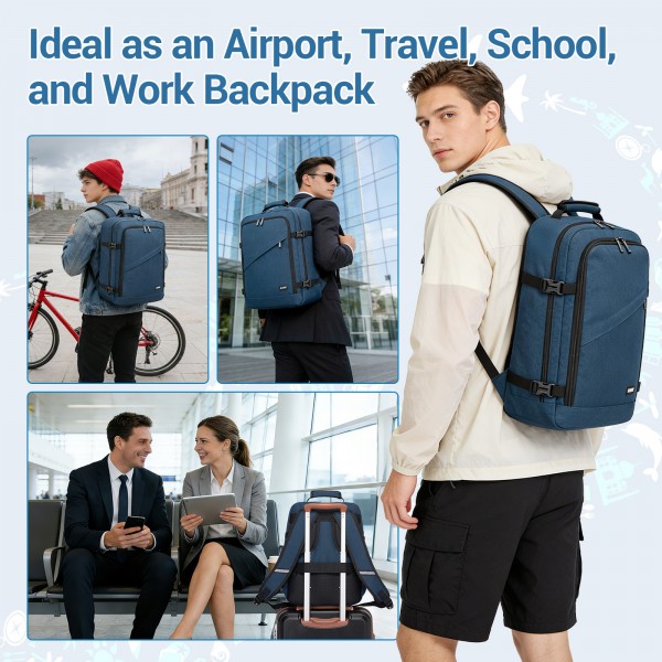 BPK2551 - Kono Flexible Cabin Backpack 30×20×40-Fits 15.6" Laptop, Clamshell Access-Great for Holidays, Work Trips & Commuting - Navy