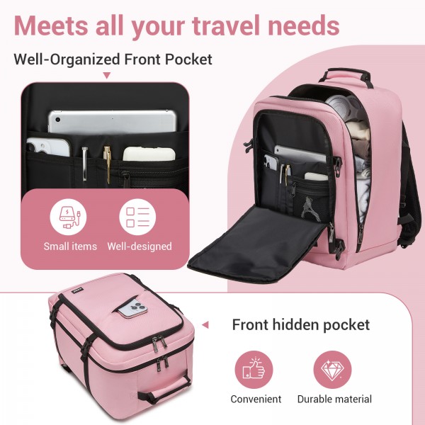 BPK2551 - Kono Flexibler Kabinen-Rucksack 30×20×40 – für 15,6"-Laptop, Koffer-Öffnung – perfekt für Urlaub, Geschäftsreisen & Pendeln – Rosa
