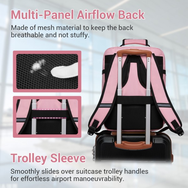 BPK2551 - Kono Flexibler Kabinen-Rucksack 30×20×40 – für 15,6"-Laptop, Koffer-Öffnung – perfekt für Urlaub, Geschäftsreisen & Pendeln – Rosa